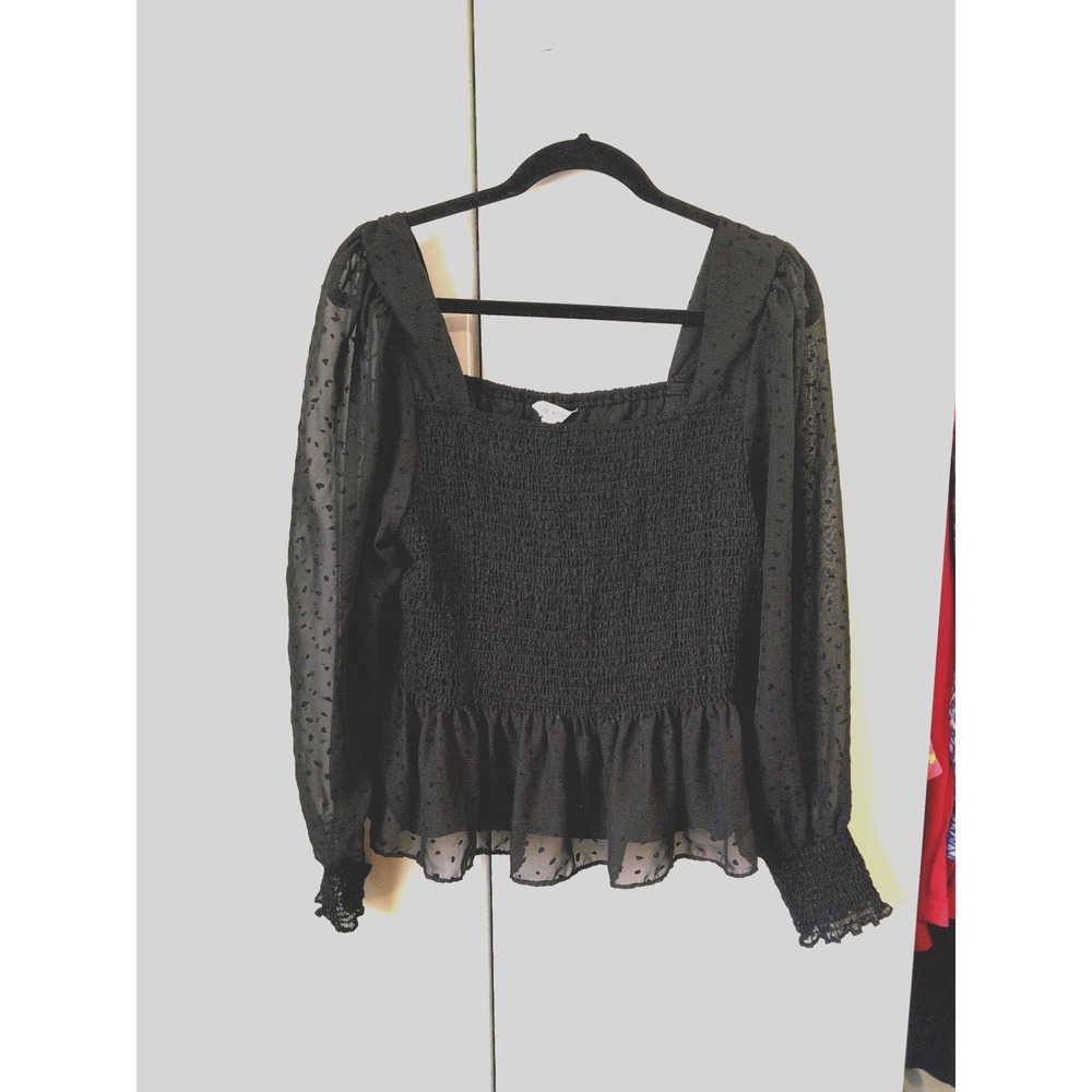 Women's Smocked Feminine Top Size XXL Sheer Sleeves Whimsygoth Dark Romantic